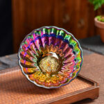 Buddha Stones Lotus Peacock Gold Inlaid Multicolored Chinese Jianzhan Ceramic Teacup Kung Fu Tea Cup Jian Zhan Tea Cup BS 10
