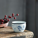 Buddha Stones Koi Fish Lotus Flower Leaf Mountains Tree Ceramic Teacup Kung Fu Tea Cup 130ml Cup BS Mountains 7.7cm*5.1cm*130ml
