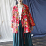 Buddha Stones Ethnic Style Northeast Red Flower Peony Print Cotton Linen Lace Up Jacket 17