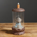 Buddha Stones Meditation Wukong Monkey King Purple Clay Windshield Lotus Backflow Smoke Fountain Incense Burner Decoration Incense Burner BS Meditation Wukong(Blue)