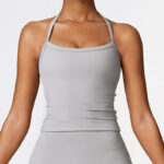 Buddha Stones Solid Color Crop Tank Top High Waist Shorts Sports Fitness Gym Yoga Outfits 2-Piece Outfit BS Gray Top US8/10/XL