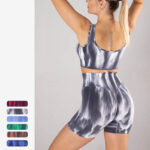 Buddha Stones 2Pcs Tie Dye Print Seamless Crop Top Bra Shorts Sports Fitness Gym Yoga Outfits 2-Piece Outfit BS 9