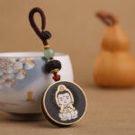 Buddha Stones Ebony Wood Rosewood Buddha Avalokitesvara Om Mani Padme Hum Balance Car Key Chain Decoration Key Chain BS Ebony Wood Avalokitesvara