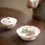 Buddha Stones White Porcelain Flowers Ceramic Gaiwan Sancai Teacup Kung Fu Tea Cup And Saucer With Lid Cup BS 6