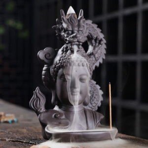 Buddha Stones Dragon Buddha Auspicious Clouds Purple Clay Healing Incense Burner Decoration Incense Burner BS Buddha Dragon 10.5*9.5*17cm