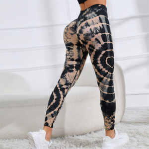 Buddha Stones Tie Dye Print Pants Sports Fitness Yoga High Waist Leggings Women's Yoga Pants Leggings BS Black L(Waist 65cm/Hips 82cm/Length 84cm)