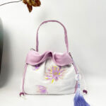 Buddha Stones Suzhou Embroidery Camellia Magnolia Peony Lotus Silk Tote Crossbody Bag Shoulder Bag Handbag Crossbody Bag BS Light Purple Lotus 20*20*7cm