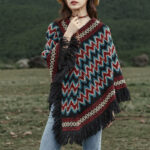 Buddha Stones Tibetan Shawl Striped Knitted Tassels Pullover Winter Cozy Travel Scarf Wrap Tibetan Shawl BS Blue Red Black 60-80cm