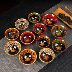 Buddha Stones Maple Leaf Colorful Ceramic Teacup Home Tea Cups Cup BS main