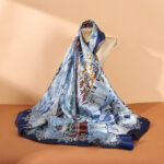 Buddha Stones Oil Painting City Snow Scene Castle Lotus 100% Mulberry Silk Neck Hair Scarf Silk Shawl BS Navy City Blue Snow Scene