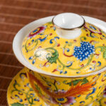 Buddha Stones Dragon Phoenix Flower Design Ceramic Gaiwan Sancai Teacup Kung Fu Tea Cup And Saucer With Lid Cup BS 8