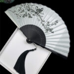 Buddha Stones Vintage Bamboo Peony Butterfly Lotus Handheld Silk Folding Fan With Bamboo Frames Folding Fan BS Birds Flowers