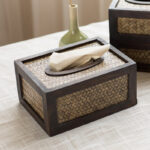 Buddha Stones Handmade Bamboo Woven Wood Tissue Box Wooden Tissue Holder Wipes Boxes Decoration Decorations BS 1