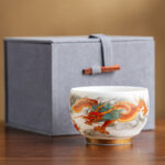 Buddha Stones Dragon Phoenix Auspicious Clouds Ceramic Teacup Kung Fu Tea Cup With Gift Box Cup BS Red Dragon 7.5cm*5.5cm*140ml(Gift Box)