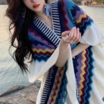 Buddha Stones Tibetan Shawl Colorful Striped Wavy Line Tassels Winter Cozy Travel Scarf Wrap Tibetan Shawl BS 4