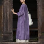 Buddha Stones Handmade Tie Dye Ramie Linen Frog-Button Midi Dress Wide Leg Pants With Pockets Midi Dress&Wide Leg Pants BS 9