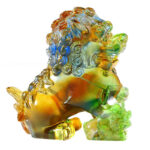 Buddha Stones Handmade Liuli Crystal Lion Art Piece Strength Home Office Decoration Decorations BS 3