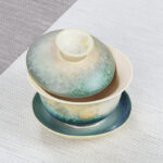 Buddha Stones Green Ocean Waves Design Porcelain Ceramic Gaiwan Sancai Teacup Kung Fu Tea Cup And Saucer With Lid Cup BS 2