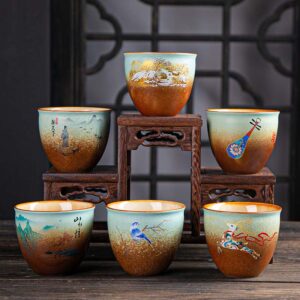 Buddha Stones Colorful Deer Pipa Snow Plum Blossoms Mountains Rivers Bird Ceramic Teacup Kung Fu Tea Cup Bowl Cup BS main