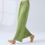 Buddha Stones Loose Modal Drawstring Wide Leg Pants For Yoga Dance Wide Leg Pants BS Green 3XL(Waist 70cm/Hips 116.5cm/Length 104cm)