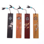 Buddha Stones 4Pcs Four Seasons Plum Orchid Bamboo Chrysanthemum Peking Opera Mask Wood Bookmarks With Gift Box Bookmarks BS 14