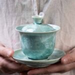 Buddha Stones Traditional Glaze Ceramic Gaiwan Sancai Teacup Kung Fu Tea Cup And Saucer With Lid 180ml Cup BS 1