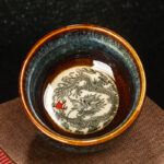 Buddha Stones Lotus Dragon Phoenix Koi Fish Chinese Jianzhan Ceramic Teacup Kung Fu Tea Cup 110ml Jian Zhan Tea Cup BS Blue Dragon 8cm*4.3cm*110ml