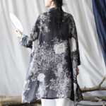 Buddha Stones Blue White Flowers Frog-Button Long Sleeve Ramie Linen Jacket Shirt With Pockets 4