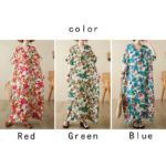 Buddha Stones Red Blue Green Flowers Midi Dress Cotton Half Sleeve Dress With Pockets Midi Dress BS 12