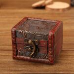 Buddha Stones Retro Small Square Wood Jewelry Box Lotus Grass Flower Grape Copper Coin Daffodil Jewelry Storage Box Jewelry Box BS Grape 8*6.5*6cm