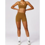 Buddha Stones Gym Sports Yoga Backless Bra Crop Tank Top Breathable Shorts 2-Piece Outfit BS 57