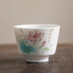 Buddha Stones Lotus Flower Leaf Mountain Pavilion Elk Peony Ceramic Teacup Kung Fu Tea Cup Cup BS 5.7cm*7.3cm*100ml Lotus Flower Leaf