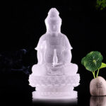 Buddha Stones Kwan Yin Avalokitesvara Handmade Figurine Liuli Crystal Art Piece Wealth Statue Home Offering Decoration Decorations BS 23cm White