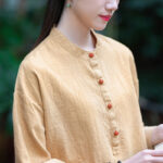 Buddha Stones Solid Color Loose Button Blouse Long Sleeve Shirt Top Long Sleeve Shirt BS 45