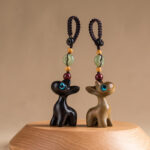 Buddha Stones Green Sandalwood Ebony Wood Mini Deer Positive Peace Buckle Key Chain Phone Hanging Decoration Key Chain BS main