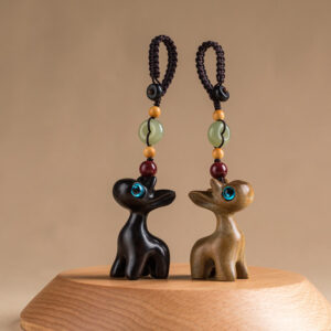 Buddha Stones Green Sandalwood Ebony Wood Mini Deer Positive Peace Buckle Key Chain Phone Hanging Decoration Key Chain BS main