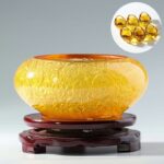 Buddha Stones Handmade Liuli Crystal Treasure Bowl Ingots Art Piece Home Decoration Decorations BS Gold