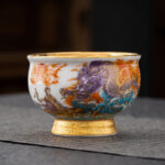 Buddha Stones Golden Eagle Auspicious Dragon Sun Ocean Waves Gilt Ceramic Teacup Kung Fu Tea Cup Cup BS 8