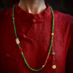 Buddha Stones 108 Mala Beads Cyan Jade Red Agate Laughing Buddha Luck Bracelet Mala Bracelet BS 4
