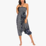 Buddha Stones Two Style Wear Elephant Pattern Loose Smocked Harem Trousers Jumpsuit Women's Yoga Pants Harem Pants&Bodysuit BS 38