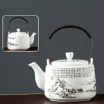 Buddha Stones Vintage Dragon Mountain Fisherman Landscape White Porcelain Ceramic Kung Fu Teapot Teapot BS Mountains 15.3cm*10.6cm*600ml
