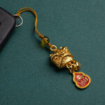 Buddha Stones Dancing Lion Auspicious Ruyi Safe Peace Rich Copper Wealth Phone Hanging Decoration Phone Hanging Decoration BS 4