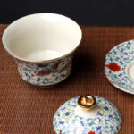 Buddha Stones Retro Plum Blossom Pine Bamboo Phoenix Kirin Ceramic Gaiwan Sancai Teacup Kung Fu Tea Cup and Saucer with Lid Cup BS 7