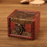 Buddha Stones Retro Small Square Wood Jewelry Box Lotus Grass Flower Grape Copper Coin Daffodil Jewelry Storage Box Jewelry Box BS Daffodil 8*6.5*6cm