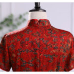 Buddha Stones Vintage Auspicious Clouds Leaf Print Cheongsam Dress Women's Qipao Dress Cheongsam Dresses BS 12