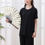 Buddha Stones 2Pcs Half Sleeve T-Shirt Pants Meditation Zen Tai Chi Cotton Linen Clothing Unisex Set Women's Meditation Cloth BS 17