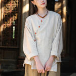 Buddha Stones Solid Color Ramie Linen Loose Blouse Long Sleeve Shirt Chinese Hanfu Top Long Sleeve Shirt BS 4