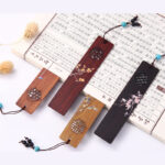 Buddha Stones 4Pcs Four Seasons Plum Orchid Bamboo Chrysanthemum Peking Opera Mask Wood Bookmarks With Gift Box Bookmarks BS 9