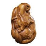 Buddha Stones Mini Nine-Tailed Fox Green Sandalwood Peace Decoration Car Hanging Decoration Decorations BS 5