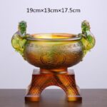 Buddha Stones Handmade Liuli Crystal PiXiu Treasure Bowl Art Piece Home Decoration Decorations BS 7